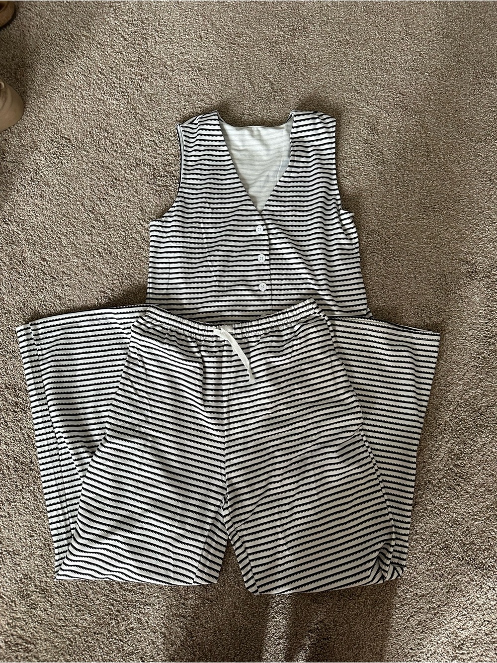 Striped Two-Piece Lounge Set in White and Black